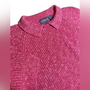 Vintage Yarnworks Knit Sweater Women’s L Pink Collared Short Sleeve Summer Fall